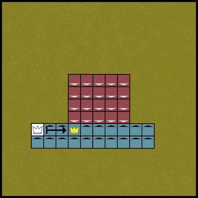Diagram showing a character not in base contact with the enemy performing a Make Way move to get into contact.