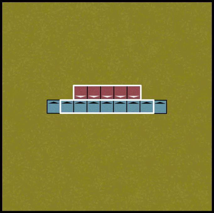 Diagram showing models in base contact with an enemy, even just corner-to-corner, being able to attack.