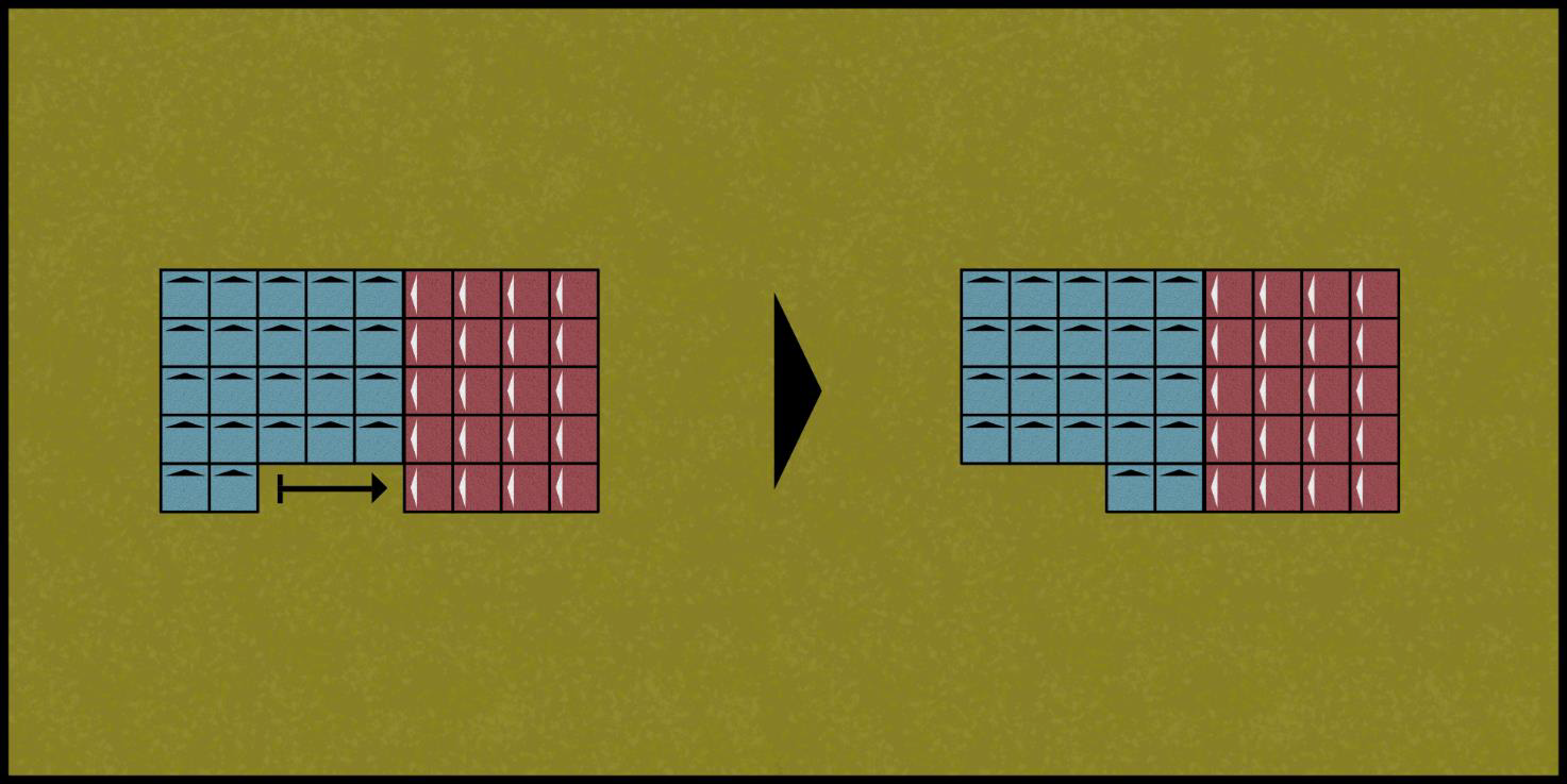 Diagram showing models in an incomplete rank moving into contact with their enemies.