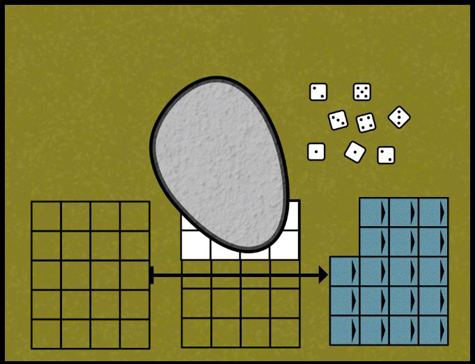 Diagram showing fleeing models moving through impassable terrain and taking Dangerous Terrain tests.