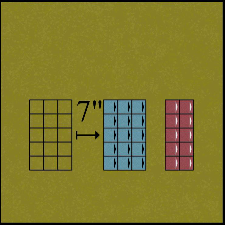 Diagram showing the blue unit moving forward a distance equal to its pursuit roll.