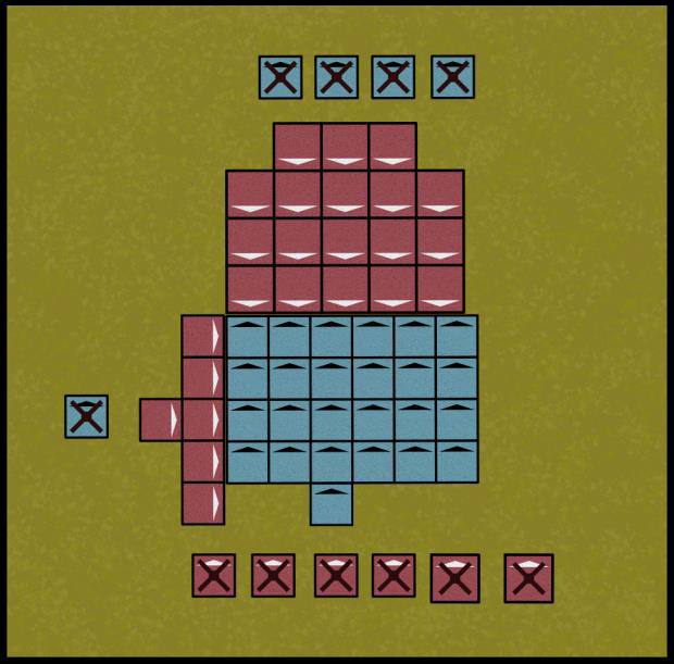 Diagram illustrating the Halberdiers, Orcs, and Goblins multiple combat example, continued.